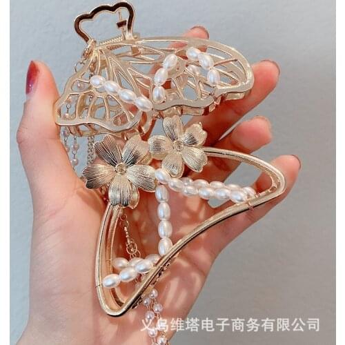 Butterfly Pearl Tassel Alloy Hair Claw Hairpin Hairgrips Metal Flower Fairy Butterfly Wings Hair Accessories Headdress Wholesale