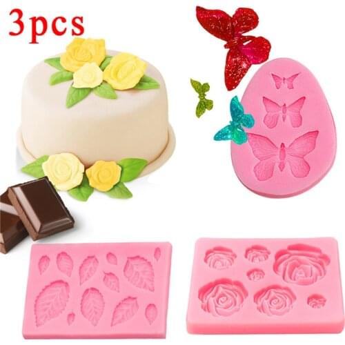 Rose Leaf Butterfly Rose Silicone Cake Mold 3D Flower Fondant Mold Cupcake Jelly Candy Chocolate Decoration Baking Tool Moulds
