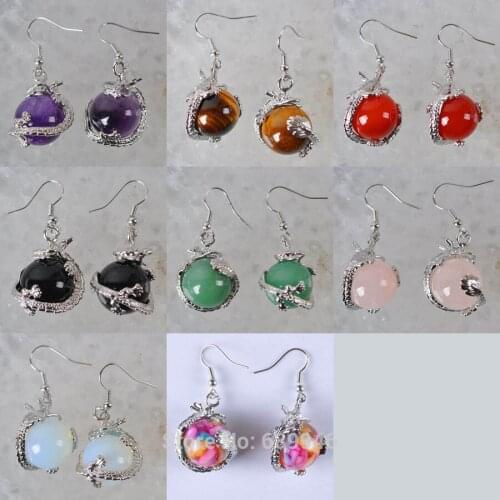Mixed Stone Purple Crystal,Tigereye,Onyx,Aventurine,Pink Crystal,Opal Dragon Earrings Jewelry
