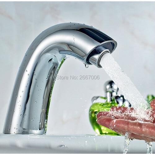 GIZERO Brass Hotel water saving faucet Bathroom touchless water faucet tap infrared sensor tap AC/DC Battery ZR6116