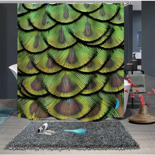 Custom Made Shower Curtain Bathroom Curtain Partition 1.5 x 1.8m 1.8 x 1.8m 1.8 x 2m Scaly Feather Green