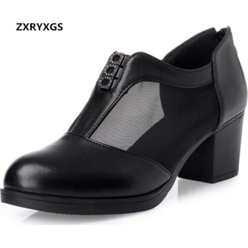 Newest Cowhide Mesh Rhinestone Summer Leather Sandals Women Shoes 2019 Plus Size High Heeled Sandals Fashion Wild Women Sandals