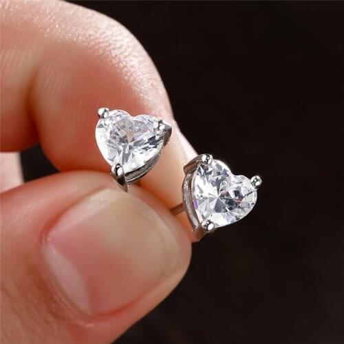 Female Minimalist Heart Earrings White Zircon Small Cute Earrings Luxury Crystal Stone Stud Earrings For Women Wedding Jewelry