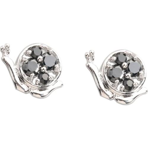 Snail Black Stone 3*3mm Semi-precious Silver Cool For Womens Stud Earrings ED0391