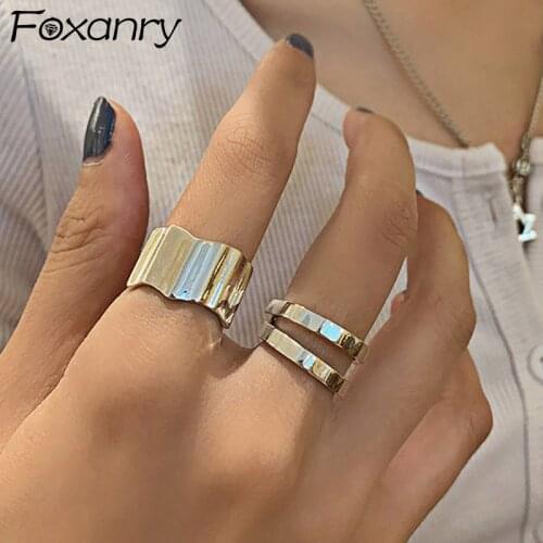 Foxanry Minimalist 925 Sterling Silver Width Rings for Women New Fashion Creative Hollow Geometric Birthday Party Jewelry Gifts