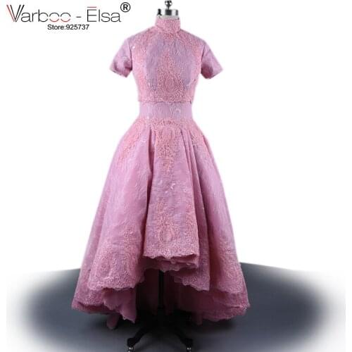 New arrival prom dresses 2018 high neck two piece prom dresses vintage high low dress masquerade dresses robe musulmane du soir