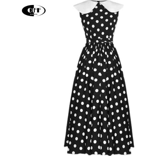 Runway Summer New Womens Patchwork Collar Polka Dot Print Fashion Party Elegant Basic Chic Sleeveless Midi Ball Gown Dress Traf