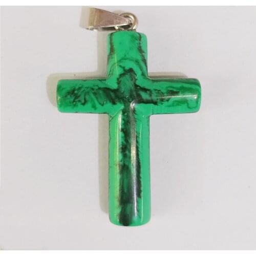 1 Pcs 44x30x8mm Green And Black Malachite Cross Hand-Carved DIY Necklace Jewelry Making Reiki Healing Pendant Bead