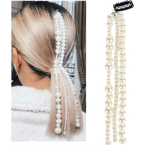 1Pcs Simulated Pearl Tassel Chain Bridal Hair Accessories Hair Clips Women Girls Party Wedding Headwear Hair Jewelry Headdress