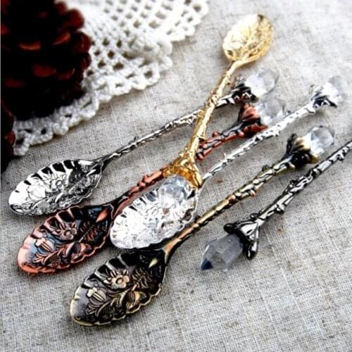 1Pc Vintage Carved Flower Crystal Coffee Spoon Teaspoon Ice Cream Tea Sugar Cake Dessert Tools Tableware Dropshipping