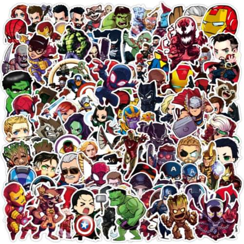 100Pcs/Bag Marvel The Avengers Guardians of The Galaxy Stickers Scooter Notebook Trolley Case Helmet Car Sticker Cartoon Toy