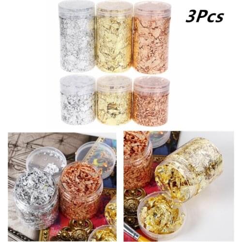 3Pcs Imitation Gliding Flakes Shiny Metallic Leaf DIY Jewelry Making Nails Gilding Goldflake Crafts Party Favors Home Decoration