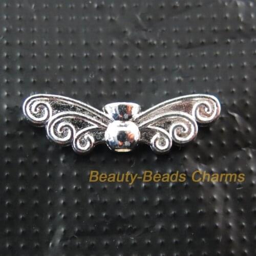 New 30Pcs Silver Plated Animal Dragonfly Wings Spacer Beads Charms 6.5x22mm