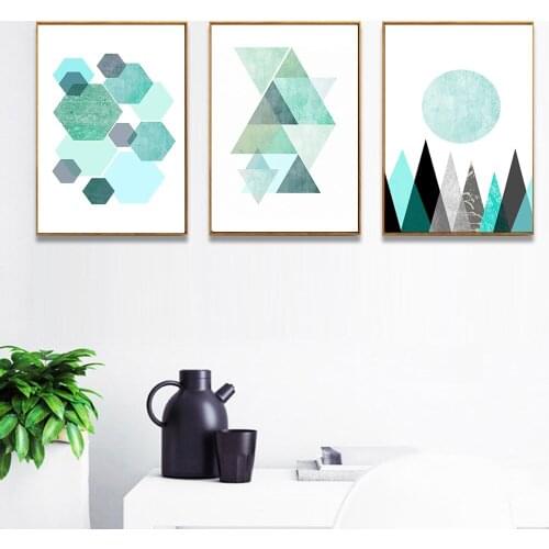 Abstract Green Geometric Shape Art Vintage Print Poster Minimalist Hipster Wall Art Picture Nordic Home Decor Painting No Frame