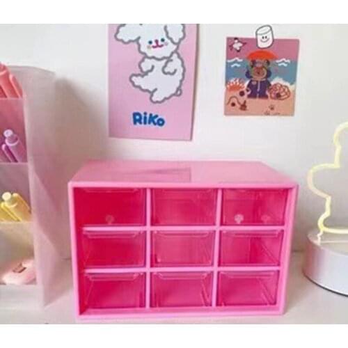 ABZS Translucent Drawer Type Storage Drawers Nine-Grid Desktop Box Student Cosmetics Shelf Tape Drawer Organizer