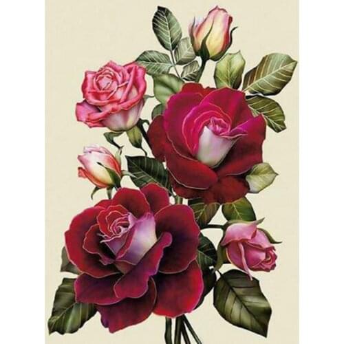 5D DIY Diamond Painting Flower Painting Red Flower Green Leaf Scenery Picture Square/Round Diamond Cross Stitch Decor Art WG3112