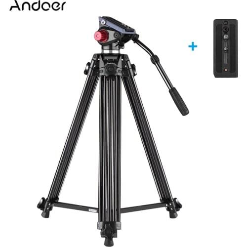 Andoer Aluminum Alloy Video Tripod with Fluid Hydraulic Head QR Plate 3-Section for DSLR Camera Max. Height 67Inch Max Load 10kg