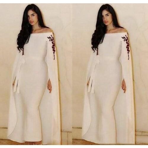 White Women Evening Dresses 2020 Dubai Saudi Arabic Long Evening Gowns with Lace Applique Ankle Length Formal Dress