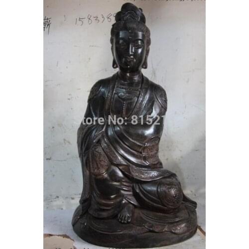 Bi00870 Tibet Copper Bronze Eight treasures Comfortable Guan Yin Kwan-yin Buddha Statue