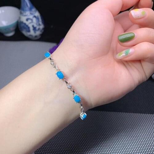Classic new style blue Turquoise gemstone bracelet for women silver jewelry natural gem real 925 silver girl birthday gift