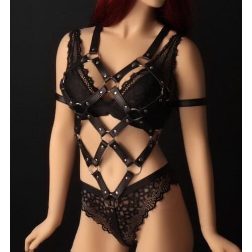 Black Leather Lingerie Set Stocking Belt Garters Harness For Women Adjust Waist Size Suspender Punk Gothic Style Exotic Costume