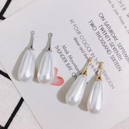 DIY Jewelry Findings Fashion White Waterdrop Pearl Earring Charms Girls Ornament Garment Necklace Pendants 35*10mm 20pcs