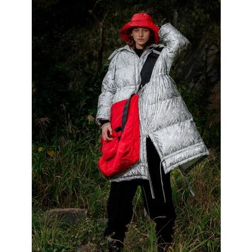 Design Winter 11.11Original Women Brief Thick Warm Casual Oversized Long Down Jacket Silver Shining Puffer Coat Clothes