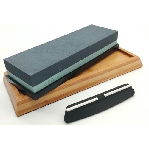 Double-sided whetstone 240/400 grit With bamboo base and angle guide set knife sharpener sharpening stone blade sharpener