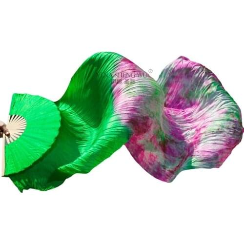 Belly Dance Fans 1pc Left Hand Handmade Dyed Fan Long Fan 100% Real Silk Dance Practice Performance Silk Gradient Color 5 Sizes