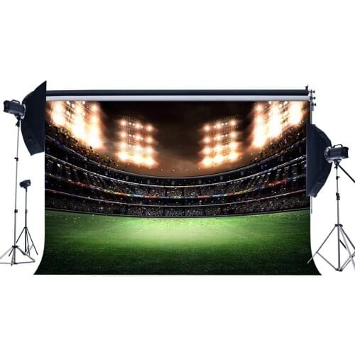 Football Field Backdrop Stadium Stage Lights Grass Meadow Crowd Ribbon Bokeh Background Boys Birthday