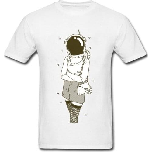 Sexy Space Model White Tee Men Anime TShirt Cotton Top Clothes Casual T-shirt Summer Fun T Shirts Woman Astronaut