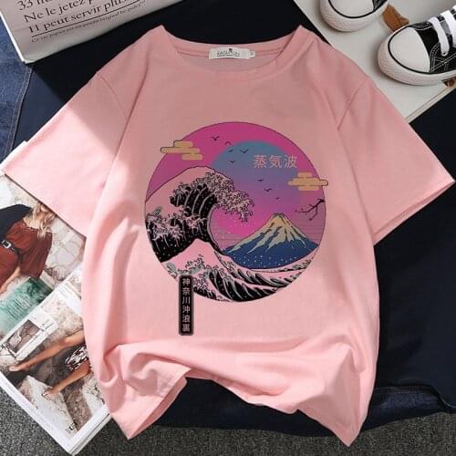 Vaporwave Japan Style Graphic Print T-shirt Women Harajuku Aesthetic Pink Tops Tshirt 2021 New Summer Fashion Y2k Female T Shirt