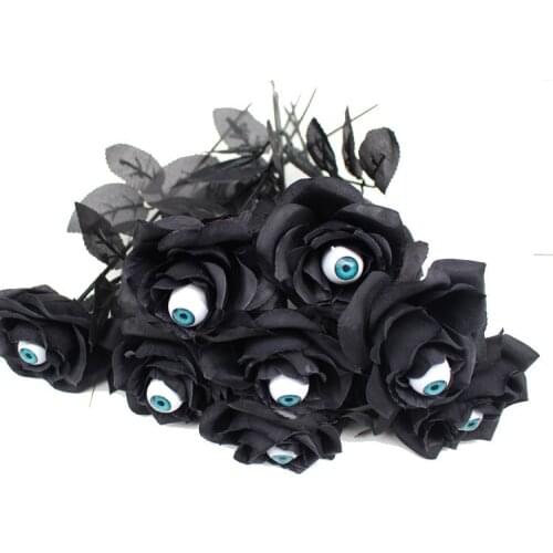 Artificial Black Rose Halloween Party DIY Flower Ornament Horrifying Latex Real Bride Wedding Bouquet Home Decoration 1 Piece