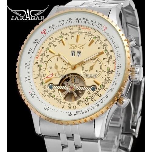 JARGAR JAG034M4T1 Automatic fashion dress wristwatch silver watch with stainless steel band for men hot selling free ship