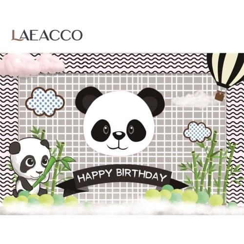 Laeacco Panda Birthday Party Bamboo Cloud Baby Poster Cartoon Photo Backdrops Photographic Backgrounds Photocall Photo Studio