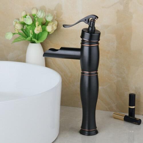 Black Oil Rubbed Brass Waterfall Bathroom Basin Faucet Single Handle/Hole Deck Mount Vessel Basin Sink Mixer Tap