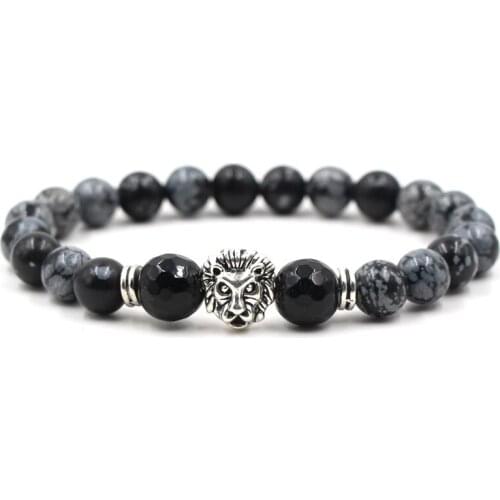 Hot Style Bead Bracelet Jewelry Lion Head 8mm Snowflake Stone Fashion Bangle Alloy Decorate for Men Jewelry Gift 2019