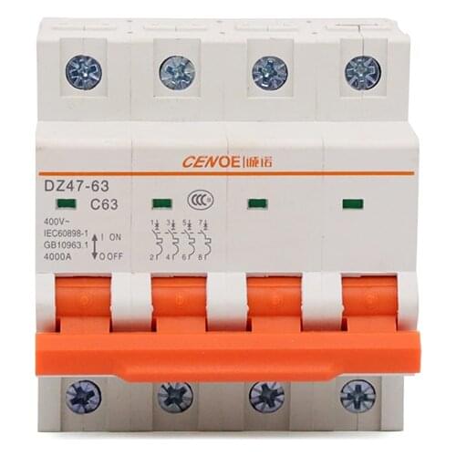 Newly high end main switch function 63A 440VAC 4P miniature circuit breaker 63A with line overload and short circuit protection