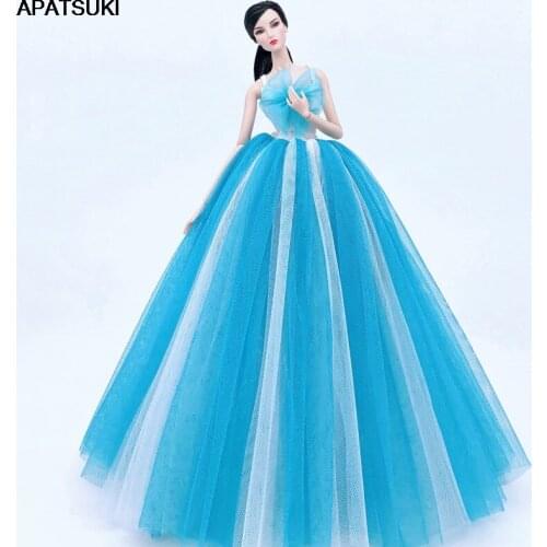Gradient Blue White Fashion Doll Clothes For Barbie Doll Sleeveless Party Gown Wedding Dress Outfit For 1/6 BJD Doll Accessories