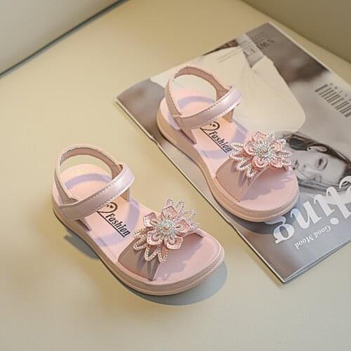 Fashion Crystal Sweet Flower ChildrenS Beach Sandals 2021 Girl Summer Sandals For Kids School Shoes 3 4 5 6 7 8 9 10 11 12 Yea