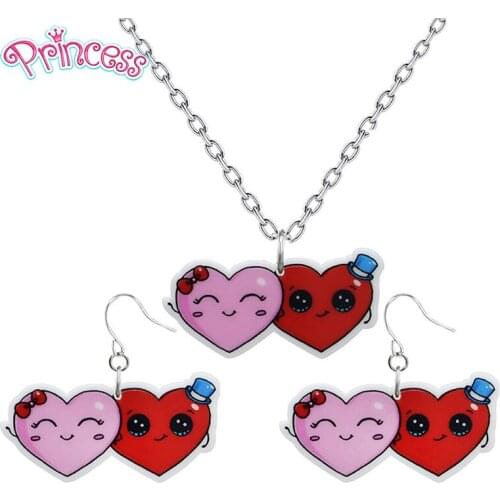 2019 Fashion Girls Kids Little Heart Love Earring Pendant Short Chain Necklace Free Shipping Xma Gift Wholesale KS180