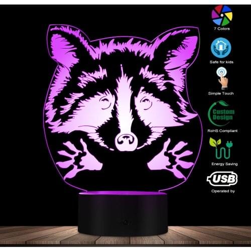 Adorable Raccoon Woodland Animal Optical illusion Table Lamp Decorative Lighting With Color Changing Pet Owner LED Night Light