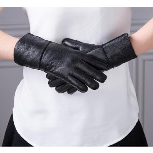 Fashion Winter Women Gloves Sheepskin Fur Glove Thicken keep warm skiing Glove Apparel Accessories Black Grey Pink Glove