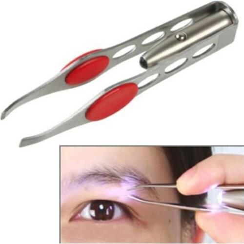 Stainless Steel Eyebrow Tweezers Hair Removal Clip with LED Light Beauty Tool