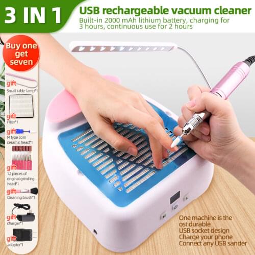 Cordless 30W 2 in 1 Nail Dust Collector Manicure Vacuum Cleaner with 25000RPM Drill Grind Polishing Nail Drill Art Equipment