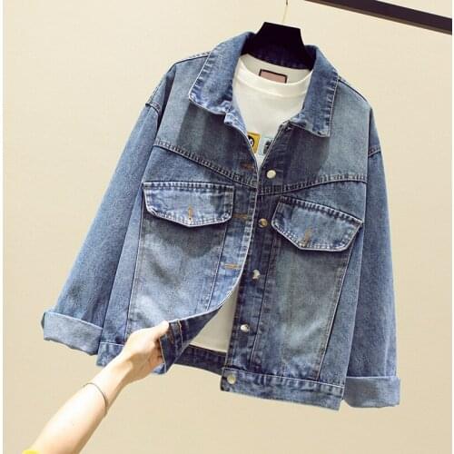 Spring Autumn Womens Denim Jacket Blue Animal Pattern Jackets Coat Plus Size Vintage Jacket Women Denim Jackets 2021