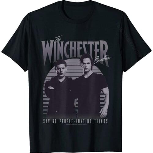 Supernatural The Winchester Brothers Vintage T-Shirt Top T-Shirts Discount Print Cotton Men Tops Shirt Crazy