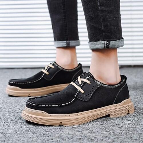 Mens Office Shoes Classic Suede Shoes Men Round Toe Lace-up Solid Casual Leather Shoes Male Comfortable Antiskid Fashion Shoes