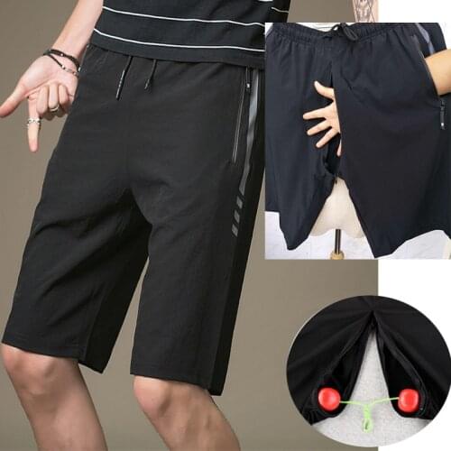 Outdoor Sex Pants For Men Summer Shorts Black Open Croch Secret Pants Trousers Zipper Outdoor Public Hot Sexy Crotchless Clothes