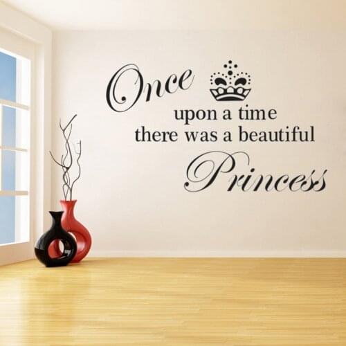 Once Upon a Time There Was a Beautiful Princess Letters Pattern Vinyl Wall Stickers for Nursery Kids Room Girls Art Murals YY73